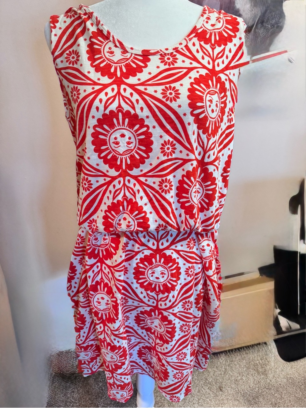 Women’s Orange and White Floral Sleeveless Summer Dress